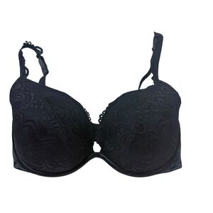 Women's Cacique 38DD Black Mesh On Black Bra Underwire No Gel Inserts